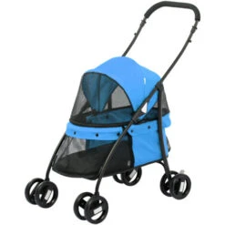 PawHut Passeggino Per Cani Pieghevole Con Tettuccio Regolabile, Borsa E Ruote Girevoli, 82x47x97cm, Blu