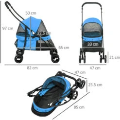 PawHut Passeggino Per Cani Pieghevole Con Tettuccio Regolabile, Borsa E Ruote Girevoli, 82x47x97cm, Blu -Cibi per cani in Italia 87901287 3