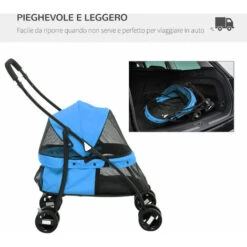 PawHut Passeggino Per Cani Pieghevole Con Tettuccio Regolabile, Borsa E Ruote Girevoli, 82x47x97cm, Blu -Cibi per cani in Italia 87901287 4