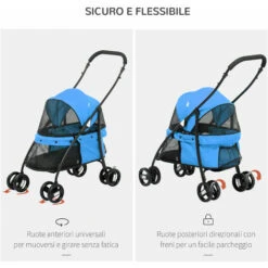 PawHut Passeggino Per Cani Pieghevole Con Tettuccio Regolabile, Borsa E Ruote Girevoli, 82x47x97cm, Blu -Cibi per cani in Italia 87901287 5