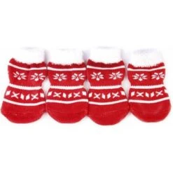 HIASDFLS Confezione Da 4 Calzini Antiscivolo Con Stampa Di Zampa Di Fiocco Di Neve Per Animali Domestici - Taglia M