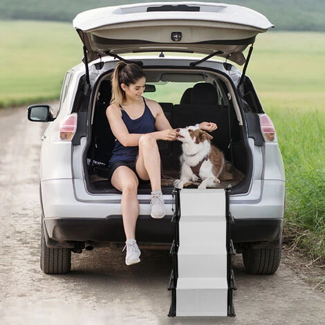 Rampa Auto Per Cani Leggera Con Struttura In Metallo Pieghevole E Fondo Antiscivolo Per Scale Per Animali Domestici Per Auto, SUV E Letti Alti Grigio Chiaro 7 Rampa Auto Per Cani Leggera Con Struttura In Metallo Pieghevole E Fondo Antiscivolo Per Scale Per Animali Domestici Per Auto, SUV E Letti Alti Grigio Chiaro - immagine 5