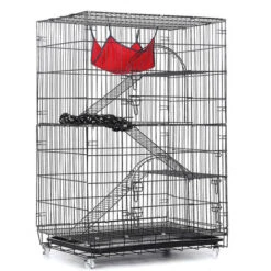 Gabbia Da Gioco Per Gatti Con Ruote Gabbia Per Parco Recinto In Metallo Casa A 4 Livelli L.90cm L.60cm H.130cm Con 2 Ante, Amaca, Letto, Scale A Rampa Recinto Per Animali Domestici Tooca