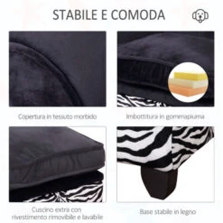 PawHut Divanetti Per Cani Per Animali Domestici Con Vano Portaoggetti, Nero E Bianco, 57x34x36cm -Cibi per cani in Italia 8962507 4