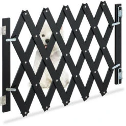 Relaxdays Cancelletto Di Sicurezza Per Cani, Recinzione Allungabile Fino A 108,5 Cm, Alto 47,5-60 Cm, In Bambù, Nero