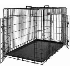 Songmics FEANDREA Gabbia Metallica Pieghevole Per Cani Con 2 Porte, L (92,5 X 57,5 X 64 Cm), Nero