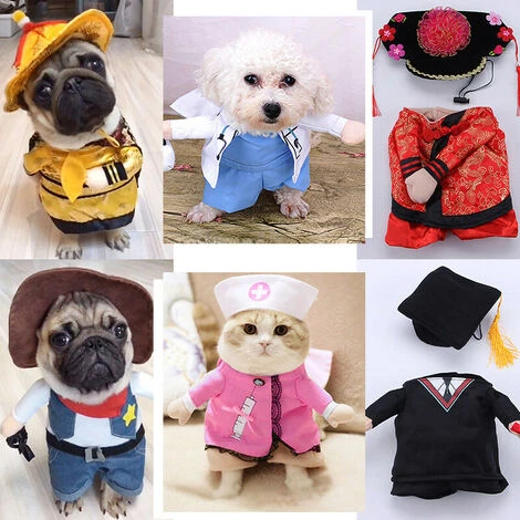 Moda Divertente Pet Dog Cat Upright Clothes Costume Dress Doctor Nurse Princess Cowboy Bachelor Emperor Suit Halloween Party Costumi Cosplay (bianco M) 3 Moda Divertente Pet Dog Cat Upright Clothes Costume Dress Doctor Nurse Princess Cowboy Bachelor Emperor Suit Halloween Party Costumi Cosplay (bianco M)