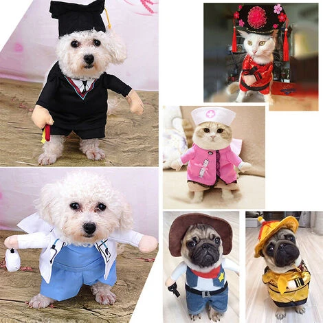 Moda Divertente Pet Dog Cat Upright Clothes Costume Dress Doctor Nurse Princess Cowboy Bachelor Emperor Suit Halloween Party Costumi Cosplay (bianco M) 4 Moda Divertente Pet Dog Cat Upright Clothes Costume Dress Doctor Nurse Princess Cowboy Bachelor Emperor Suit Halloween Party Costumi Cosplay (bianco M) - immagine 2