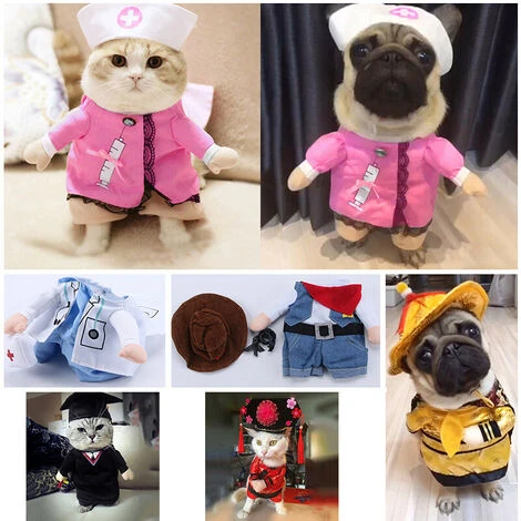 Moda Divertente Pet Dog Cat Upright Clothes Costume Dress Doctor Nurse Princess Cowboy Bachelor Emperor Suit Halloween Party Costumi Cosplay (bianco M) 5 Moda Divertente Pet Dog Cat Upright Clothes Costume Dress Doctor Nurse Princess Cowboy Bachelor Emperor Suit Halloween Party Costumi Cosplay (bianco M) - immagine 3