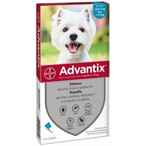 Advantix Bayer Spot-on Cani Da 4 A 10 Kg Scaden 2025 - 4 Pipette Da 20,10 Cad Quantita': 1 Pezzo 3 Advantix Bayer Spot-on Cani Da 4 A 10 Kg Scaden 2025 - 4 Pipette Da 20,10 Cad Quantita': 1 Pezzo