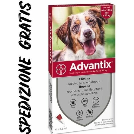Advantix Bayer Spot-on Cani Da 10 A 25 Kg Scaden 2025 4 Pipette Da 22,47 Cad Quantita': 1 Pezzo 3 Advantix Bayer Spot-on Cani Da 10 A 25 Kg Scaden 2025 4 Pipette Da 22,47 Cad Quantita': 1 Pezzo