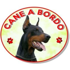 Adesivo Vetrofania Cane A Bordo Cane Dobermann