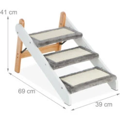 Relaxdays Scaletta A 3 Gradini Per Cani Piccoli E Gatti, Per Letto E Divano, Pelosa, HLP: 41x39x69 Cm, Bianco Grigio -Cibi per cani in Italia 95074441 4