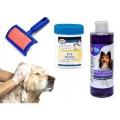 Trade Shop - Kit Pulizia Cani Shampoo Azione Districante Salviettine Spazzola Cardatore Pelo Lungo