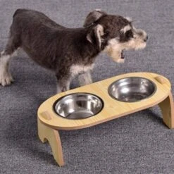 Trade Shop - Ciotola Doppia Rialzata Per Cani Gatti Con Base In Legno Per Animali Domestici -Cibi per cani in Italia 95106853 4