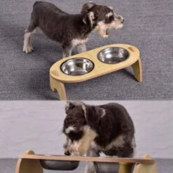 Trade Shop - Ciotola Doppia Rialzata Per Cani Gatti Con Base In Legno Per Animali Domestici -Cibi per cani in Italia 95106853 5