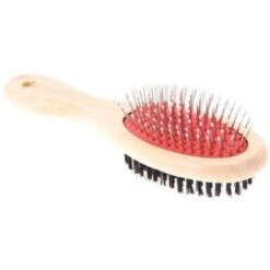 Trade Shop - Spazzola Doppia Per Cani Animali Gatti Rastrella Pettina Cardatore Ovale Legno
