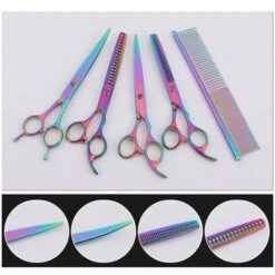 Set Di 4 Forbici Professionali Per Toelettatura Cani 440 C In Acciaio Giapponese Forbici Dritte, Curve E Sfoltire Con 1 Pettine Per Toelettatura Cani -Cibi per cani in Italia 95220437 5