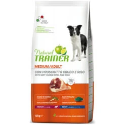Trainer Natural Per Cane Adult Medium Con Prosciutto Crudo, Riso, Cicoria E Alga Spirulina Da 12 Kg