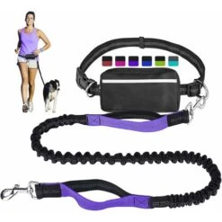 Guinzaglio Per Cani A Mani Libere Per Corsa, Camminata, Addestramento, Escursionismo, Elastico Riflettente Ammortizzante A Doppia Impugnatura, Cintura E Marsupio Regolabili, Ideale Per Cani Di Taglia