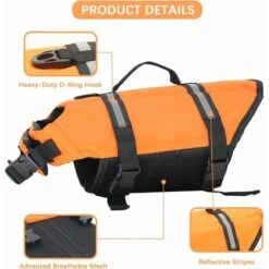 Giubbotto Di Salvataggio Per Cani Giubbotto Salvagente Da Addestramento Per Cani Con Chiusure A Scatto Regolabili E Strisce Riflettenti, , Arancione, M -Cibi per cani in Italia 95658973 2