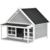 PawHut Cuccia Per Cani Da Esterno In Legno E PVC Con Portico E Finestre, 126x118x105cm, Grigio