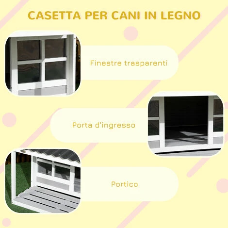 PawHut Cuccia Per Cani Da Esterno In Legno E PVC Con Portico E Finestre, 126x118x105cm, Grigio 7 PawHut Cuccia Per Cani Da Esterno In Legno E PVC Con Portico E Finestre, 126x118x105cm, Grigio - immagine 5