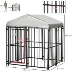 PawHut Kennel Recinto Per Cani Taglia Piccola E Media, Galline E Anatre Con Tettuccio, 122x122x138cm -Cibi per cani in Italia 96085139 3