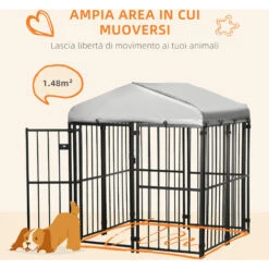 PawHut Kennel Recinto Per Cani Taglia Piccola E Media, Galline E Anatre Con Tettuccio, 122x122x138cm -Cibi per cani in Italia 96085139 5