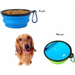 LITZEE Ciotola E Bottiglia Da Viaggio Per Cani Ciotole Da Viaggio Pieghevoli In Silicone Per Cani, Cibo O Acqua Per Escursionismo, Campeggio, Tazza Espandibile, Con Moschettone Blu/Verde -Cibi per cani in Italia 96298015 2