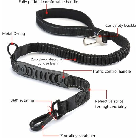 LITZEE Robusto Guinzaglio Per Cani Con Impugnatura Imbottita Corda Anti-strappo Elastico Da Addestramento Per Cani Di Taglia Media E Grande In Trazione Pesante (110 Cm-150 Cm, Nero) 4 LITZEE Robusto Guinzaglio Per Cani Con Impugnatura Imbottita Corda Anti-strappo Elastico Da Addestramento Per Cani Di Taglia Media E Grande In Trazione Pesante (110 Cm-150 Cm, Nero) - immagine 2