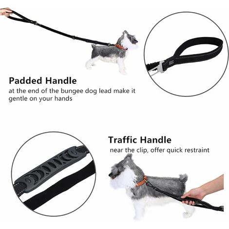 LITZEE Robusto Guinzaglio Per Cani Con Impugnatura Imbottita Corda Anti-strappo Elastico Da Addestramento Per Cani Di Taglia Media E Grande In Trazione Pesante (110 Cm-150 Cm, Nero) 6 LITZEE Robusto Guinzaglio Per Cani Con Impugnatura Imbottita Corda Anti-strappo Elastico Da Addestramento Per Cani Di Taglia Media E Grande In Trazione Pesante (110 Cm-150 Cm, Nero) - immagine 4