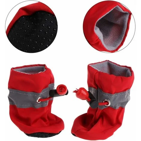 LITZEE Calzini E Scarpe Per Cani Confezione Da 4 Stivali Da Pioggia Per Cani, Stivali Impermeabili Antiscivolo Copriscarpe Morbidi Design Riflettente Per Cani Cuccioli Animali Domestici (Rosso 2) 4 LITZEE Calzini E Scarpe Per Cani Confezione Da 4 Stivali Da Pioggia Per Cani, Stivali Impermeabili Antiscivolo Copriscarpe Morbidi Design Riflettente Per Cani Cuccioli Animali Domestici (Rosso 2) - immagine 2