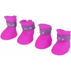 LITZEE Scarpe E Calzini Per Cani 4 Pezzi Scarpe Per Cani Stivali In Silicone Scarpe Da Pioggia Protettive Antiscivolo Impermeabili Per Cani Di Piccola Taglia (L/Viola)