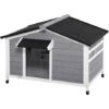 PawHut Casetta Per Cani In Legno Con Design Rialzato, Tenda Protettiva E 2 Finestre, 109x79x72 Cm