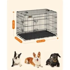 FEANDREA Gabbia Per Cuccioli Cane In Metallo, Casse, 2 Porte Trasportino Pieghevole Nero 91 X 58 X 64cm Da SONGMICS -Cibi per cani in Italia 97057138 5