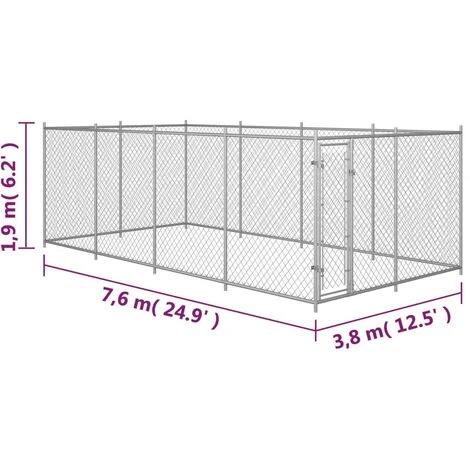 Nova Canile Da Esterno 8x4x2 M Acciaio Zincato Resistente Senza Tetto Argento 7 Nova Canile Da Esterno 8x4x2 M Acciaio Zincato Resistente Senza Tetto Argento - immagine 5