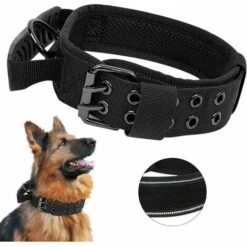 Collare Per Cani Tattico Migliorato Con Maniglia Di Controllo. Collare Per Cani In Nylon Imbottito Morbido Collare K9 Regolabile Per Cani Di Taglia Media - Riflettente Per Addestramento (XL. Nero)