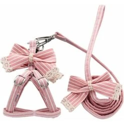 Collari E Imbracature Per Cani A Strisce Rosa Set Di Guinzagli Per Animali Con Fiocchi In Cotone For Ragazze E Ragazzi Accessori Da Passeggio Per Chihuahua (Dimensioni : L)