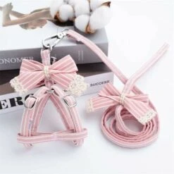 Collari E Imbracature Per Cani A Strisce Rosa Set Di Guinzagli Per Animali Con Fiocchi In Cotone For Ragazze E Ragazzi Accessori Da Passeggio Per Chihuahua (Dimensioni : L) -Cibi per cani in Italia 98139876 3