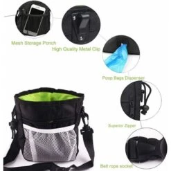 Borsa Per Dolcetti Per Cani, Borsa Da Addestramento Per Cani, Tracolla Regolabile Portatile Per Marsupi, Con Distributore Di Sacchetti Per Cacca, Per Trasportare Giocattoli E Dolcetti (nero), Kueatily -Cibi per cani in Italia 98385770 3