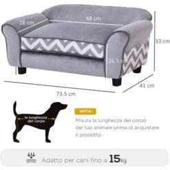 PawHut Divanetti Per Cani Cuccia Per Animali Domestici, Grigio, 73.5x41x33cm -Cibi per cani in Italia 9894895 3