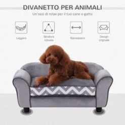 PawHut Divanetti Per Cani Cuccia Per Animali Domestici, Grigio, 73.5x41x33cm -Cibi per cani in Italia 9894895 4